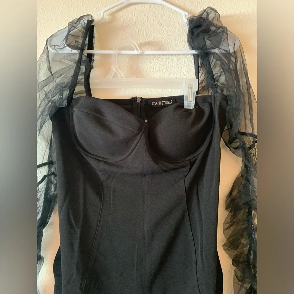 NWOT Sheer Puff Long Sleeve Club Dress Bodycon Halloween Party Clubwear - Picture 6 of 11